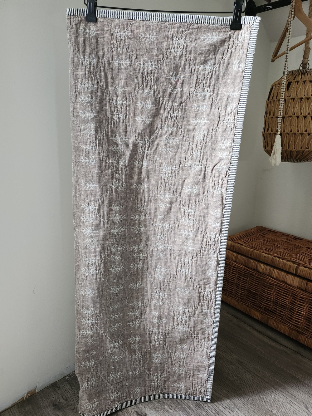 Neutral Beige Cotton Baby Blanket  with White Leaf And Bufflao Pattern
